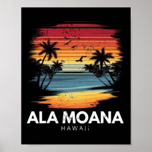 Poster Plage Ala Moana Hawaii Surfboard Surf Vintage