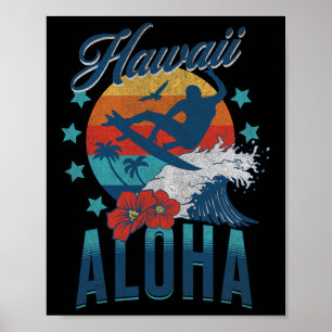 Poster Plage Aloha Hawaï Surf Vintage Hawaïen Rétro
