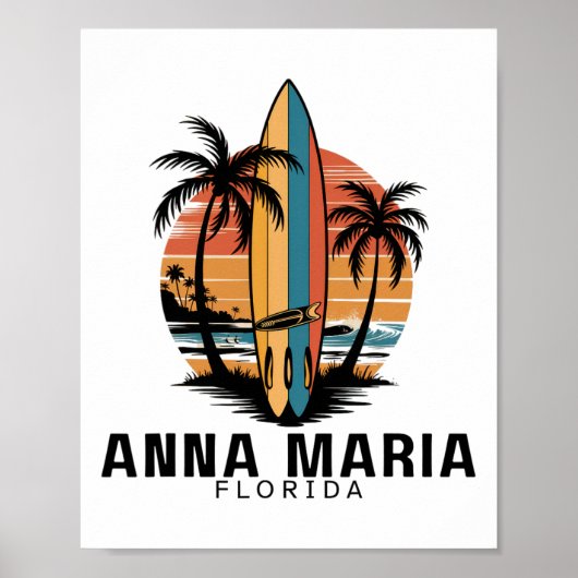 Poster Plage Anna Maria Floride Surfant Surfeur (Devant)
