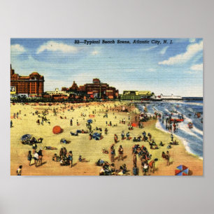 Poster Plage, Atlantic City Vintage