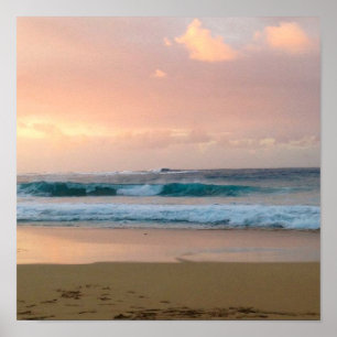 Poster Plage au coucher du soleil avec océan