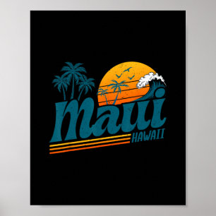 Poster Plage aux palmiers de l'île hawaïenne Maui Rétro