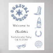 Poster Plage Bachelorette Côte Cowgirl bleu Bachelorette  (Devant)