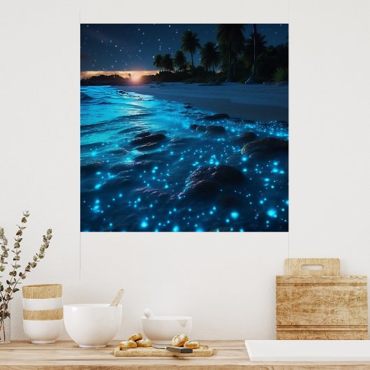 Poster Plage Bleue Bioluminescente & Palmiers (Cuisine)