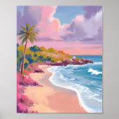 Poster Plage Blush | Peinture d'océan rose (Devant)