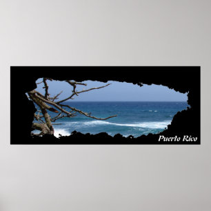 Poster Plage Carte de l'île Porto Rico