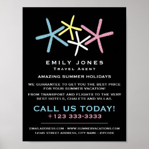 Poster Plage colorée Starfish, agent de voyage publicité