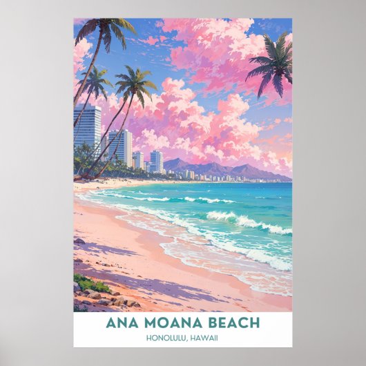 Poster Plage d'Ana Moana, belle Honolulu, plage d'Hwaii (Devant)