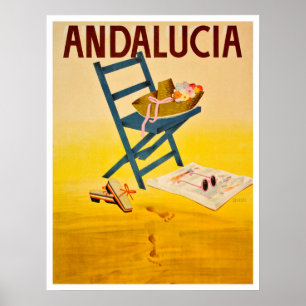 Poster Plage d'Andalousie, Espagne, chapeau d'été sur une