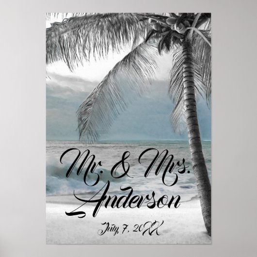 Poster Plage d'arbres de coco à palme blanche Mariage élé (Devant)