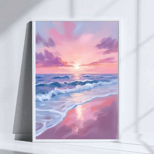 Poster Plage de barbe à papa   Peinture de vagues océaniq