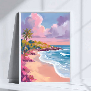 Poster Plage de Blush   Peinture Océan rose