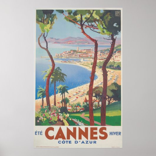 Poster Plage de Cannes - Côte d'Azur, Ete Hiver (Devant)