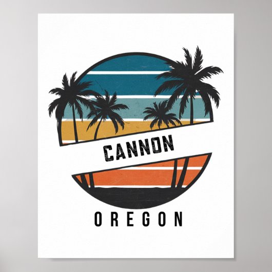 Poster Plage de canon rétro Oregon Surfboard Surf (Devant)