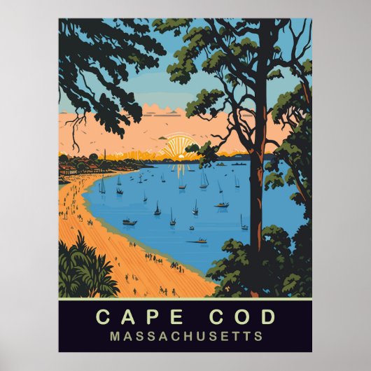 Poster Plage de Cape Cod, Massachusetts, Voyage Ancien (Devant)