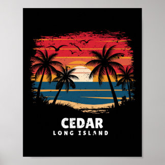Poster Plage de Cedar Long Island Surfboarder Palmier Sou