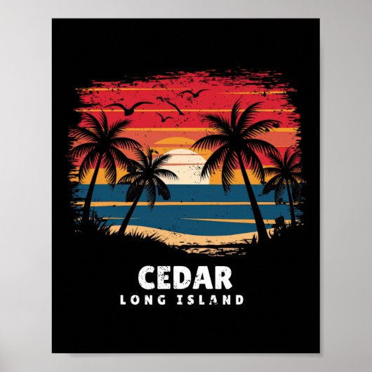 Poster Plage de Cedar Long Island Surfboarder Palmier Sou (Devant)
