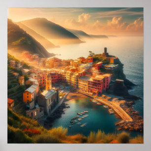 Poster Plage de Cinque Terre Italie Voyage Europe Vintage