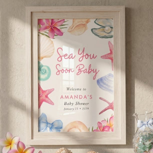 Poster Plage de coquillages À la mer bientôt Baby Shower