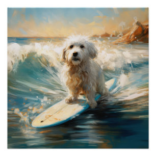 Poster Plage de Coton De Tulear Peinture de surf
