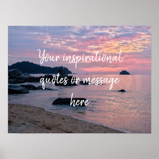 Poster plage de coucher de soleil orange devis personnali (Devant)