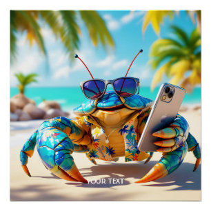 Poster Plage de crabe de coquille mignonne Imaginaire