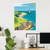 Poster Plage de falaise côtière voilier (Bureau à domicile)