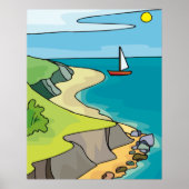 Poster Plage de falaise côtière voilier (Devant)