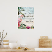 Poster plage de flamingo palmiers tropicaux panneau d'acc (Cuisine)