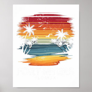 Poster Plage de Fort Myers Floride Surfboard Surf Vintage