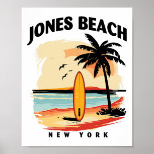 Poster Plage de Jones New York Planche de surf Surfant Ho