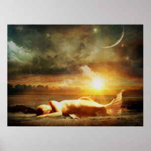 Poster Plage de la lune de sirène et océan