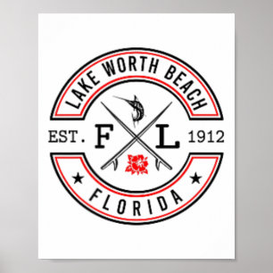 Poster Plage de Lake Worth Floride Fl Rétro Surfeur Plage