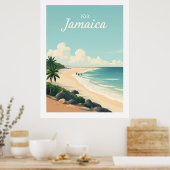 Poster Plage de Long Bay, Jamaïque – Illustration Vintage (Cuisine)