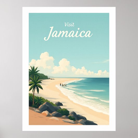 Poster Plage de Long Bay, Jamaïque – Illustration Vintage (Devant)