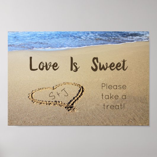 Poster Plage de mariage douce Amour Initiales dans le cœu (Devant)