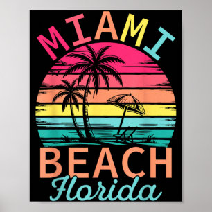 Poster Plage de Miami Floride Coucher de soleil Vintage T
