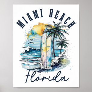 Poster Plage de Miami Floride Surf Vintage Surf Plage Sur