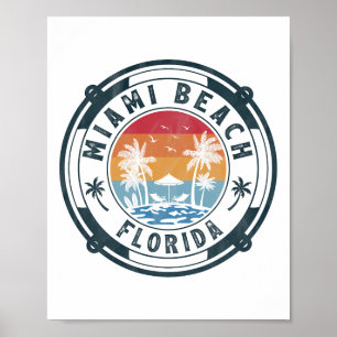 Poster Plage de Miami Floride Vacances d'été Coucher de s