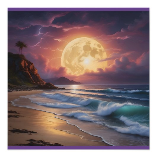 Poster Plage de minuit clair de lune 6 (Devant)