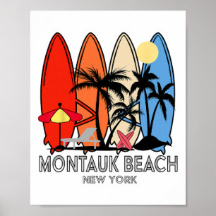 Poster Plage de Montauk New York Planche de surf Rétro Vi