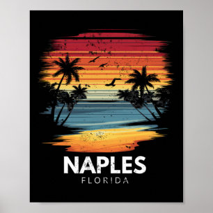 Poster Plage de Naples Floride Surfboard Surf Vintage