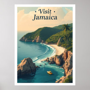 Poster Plage de Negril, Jamaïque illustration de voyage v