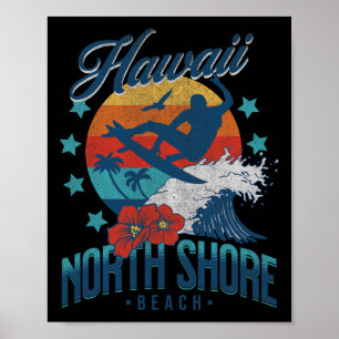 Poster Plage de North Shore Hawaii Surf Vintage Hawaïen