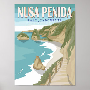 Poster Plage de Nusa Penida Bali Indonésie Vintage