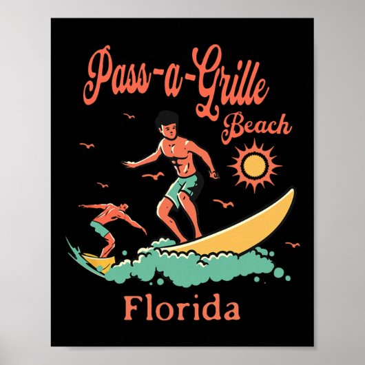 Poster Plage de P-a-grille Floride Surfeur Surf Pêche (Devant)