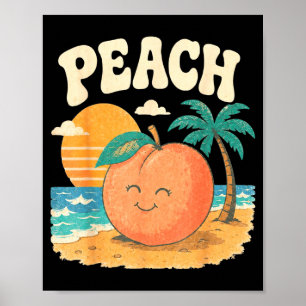 Poster Plage de pêche été rétro mignon fruit conception d
