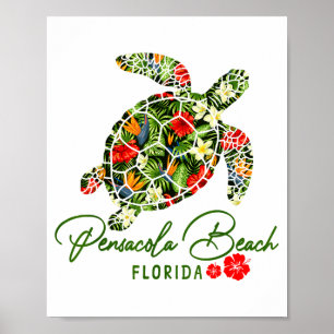 Poster Plage de Pensacola Floride Tortue de mer Tropical 
