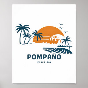 Poster Plage de Pompano Floride Vacances d'été Vintage 70