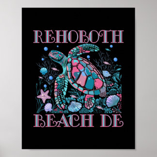 Poster Plage de Rehoboth De l'amoureux de tortue Coloré S